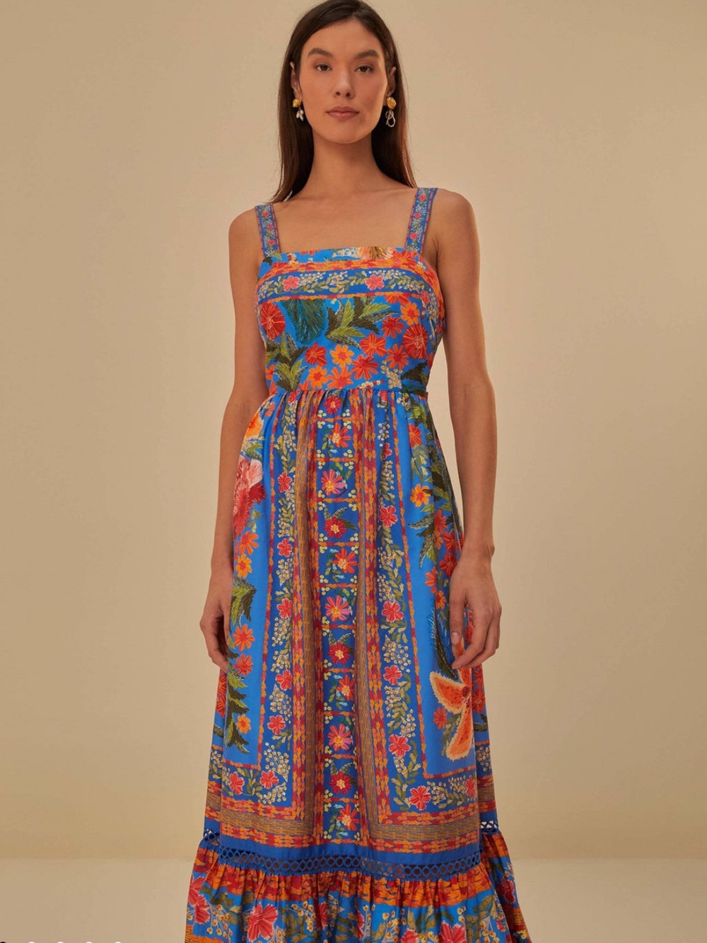 Farm Rio Stiched Garden Blue Maxi Dress